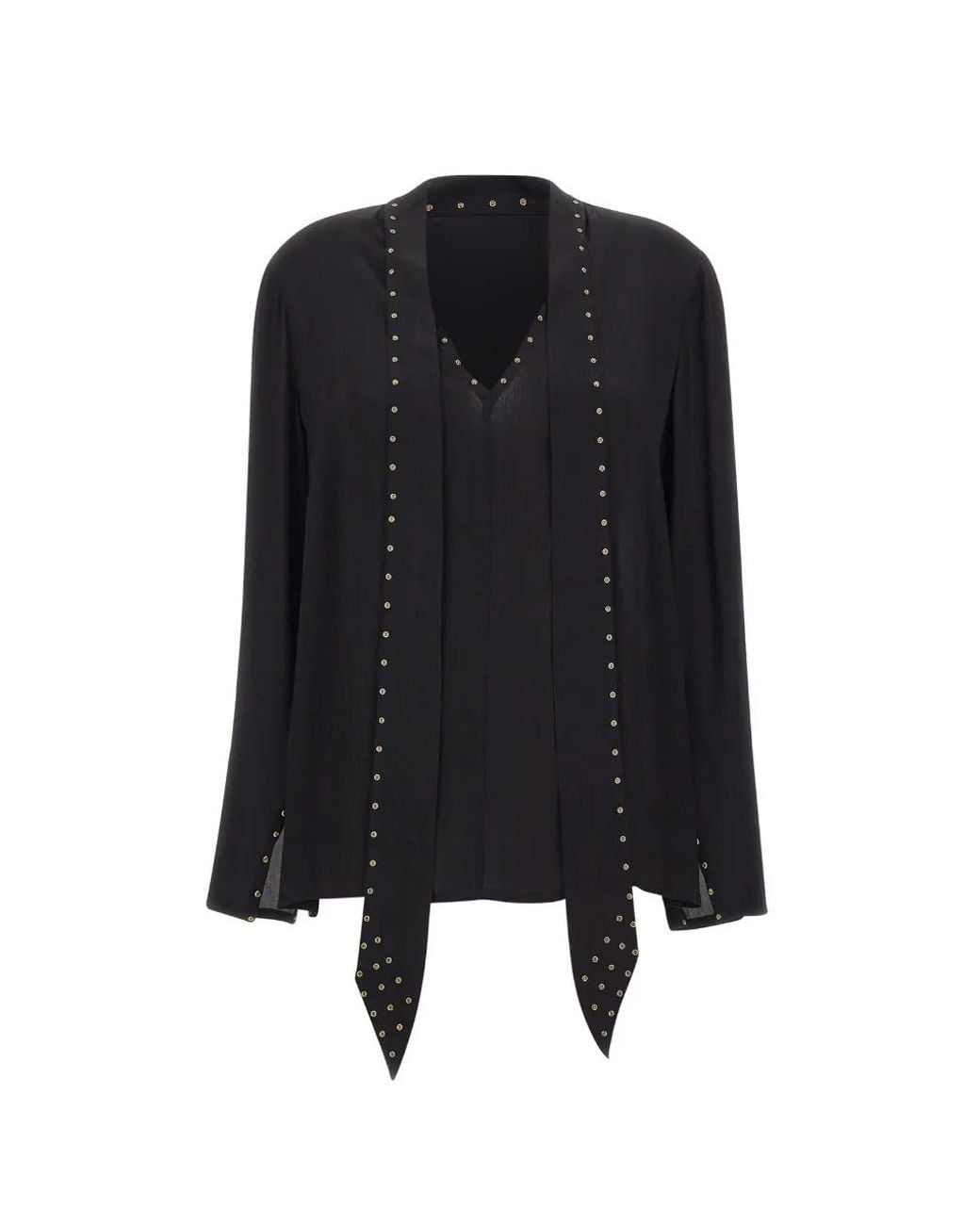 Elena Miro Black Stud-Embellished Scarf-Detail Blouse