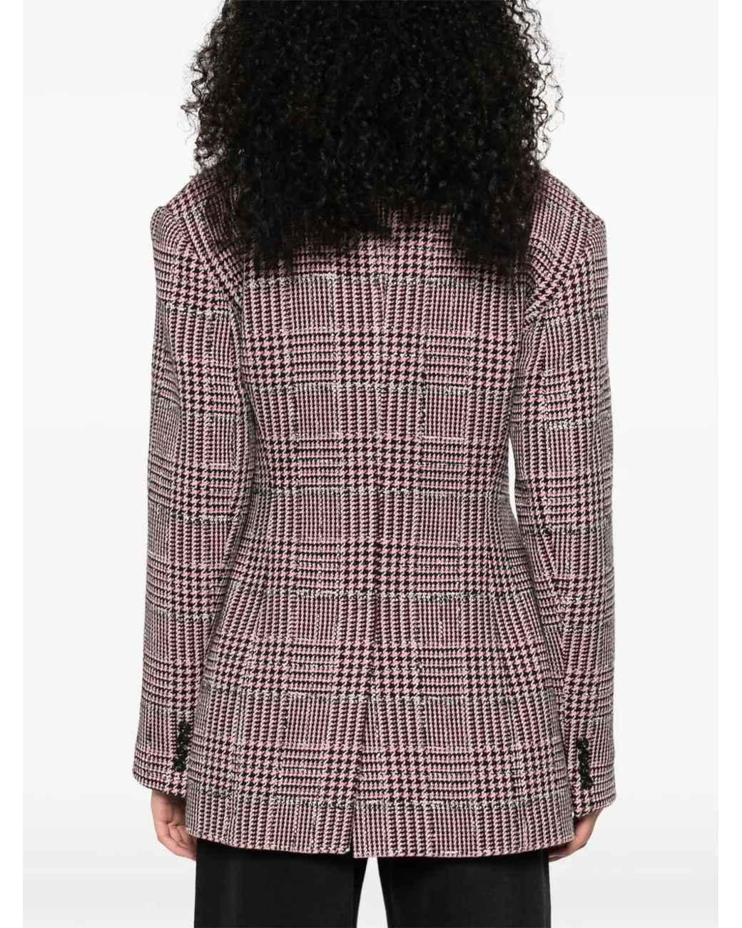 A.M.G Purple Double-Breasted Check-Pattern Blazer