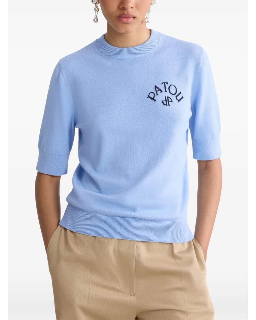 Patou Blue Bow Short-Sleeved Top