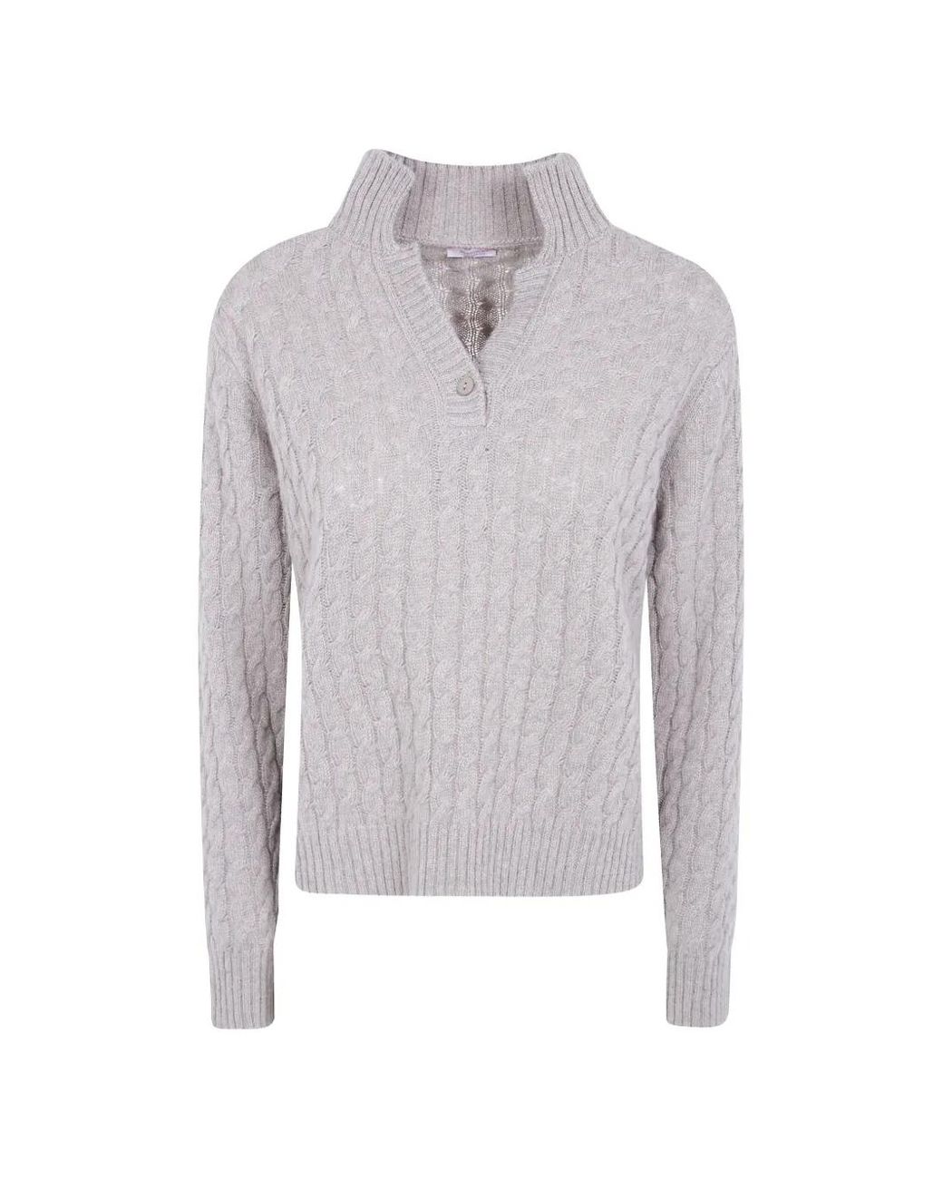 Rossopuro Gray Cable-Knit Button-Neck Sweater