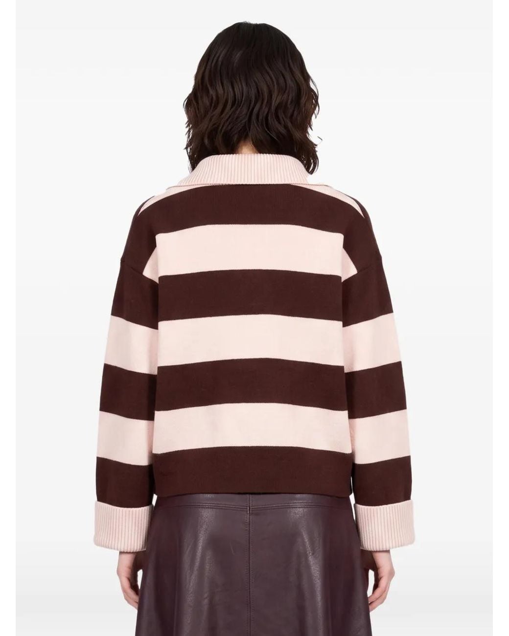 Forte_forte Brown Striped Polo-Collar Sweater