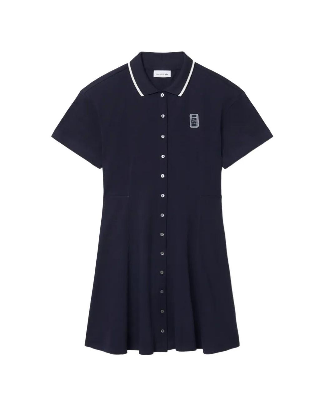 Lacoste Blue Flared Badge-Accent Petit-Pique Dress