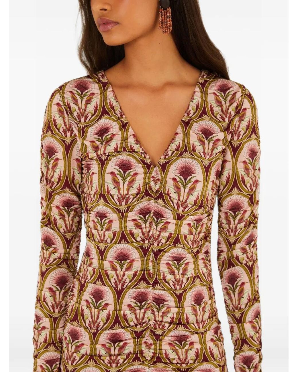 Farm Rio Red Robe Froncée Garden Medal À Fleurs