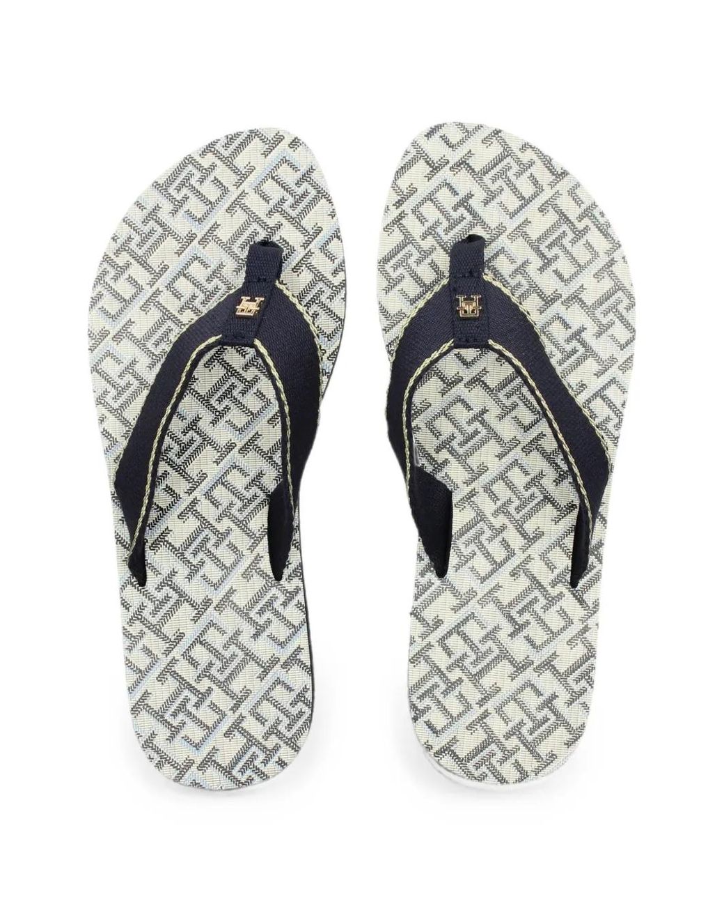 Tommy Hilfiger Blue Monogram-Print Platform Flip-Flops