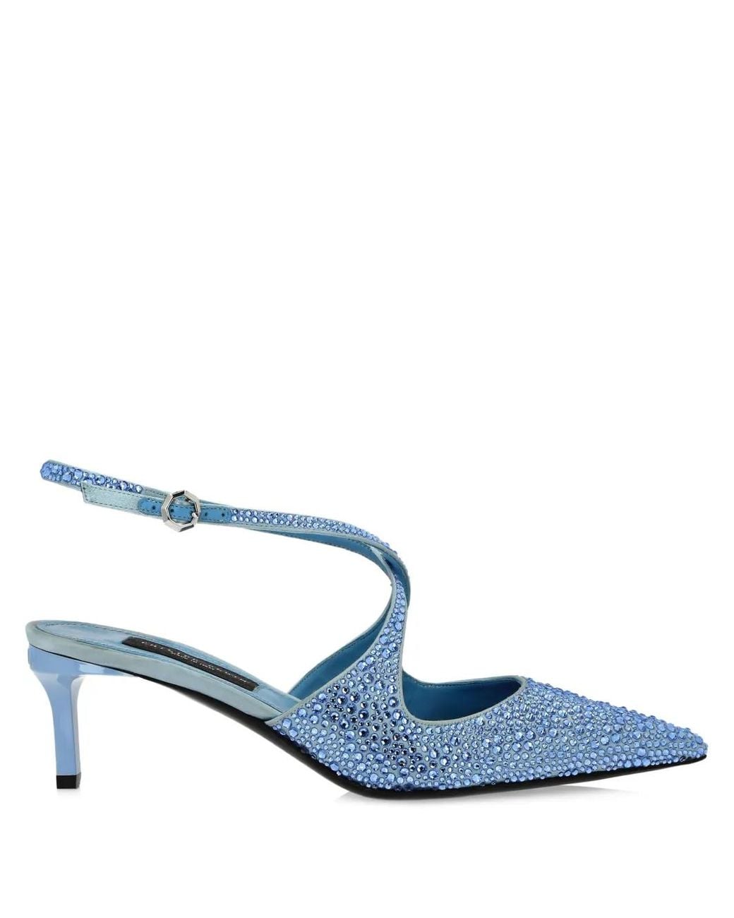 Philipp Plein Blue 55Mm Slingback Strass Pumps