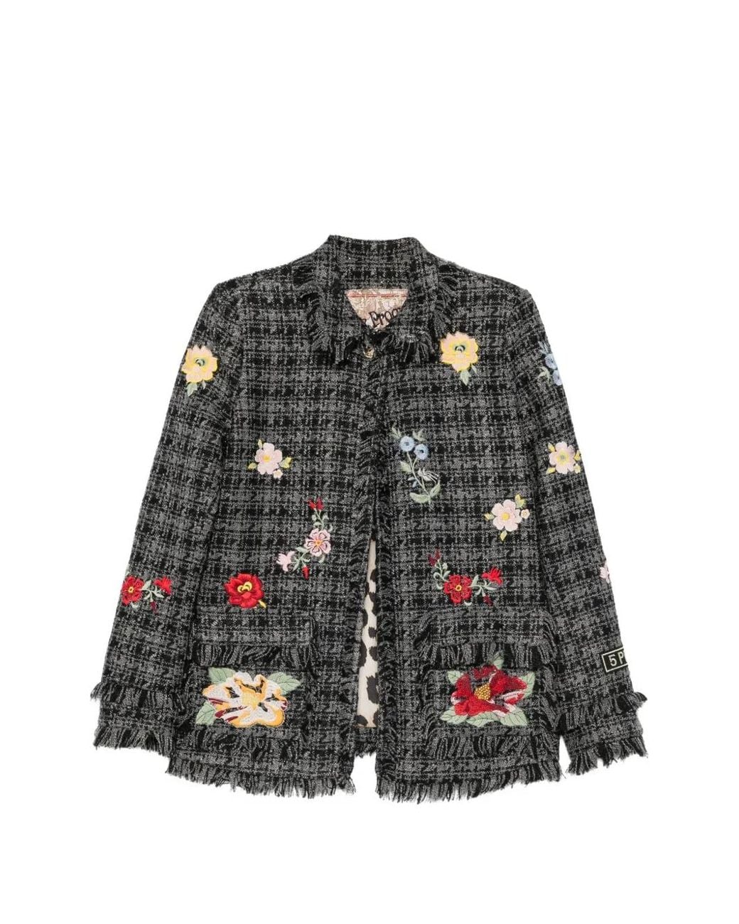 5 PROGRESS Gray Veste En Tweed À Broderies