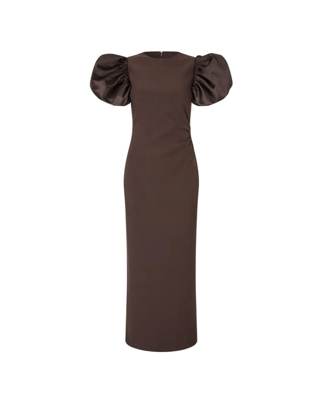 ROTATE BIRGER CHRISTENSEN Brown Draped Midi Puff Dress
