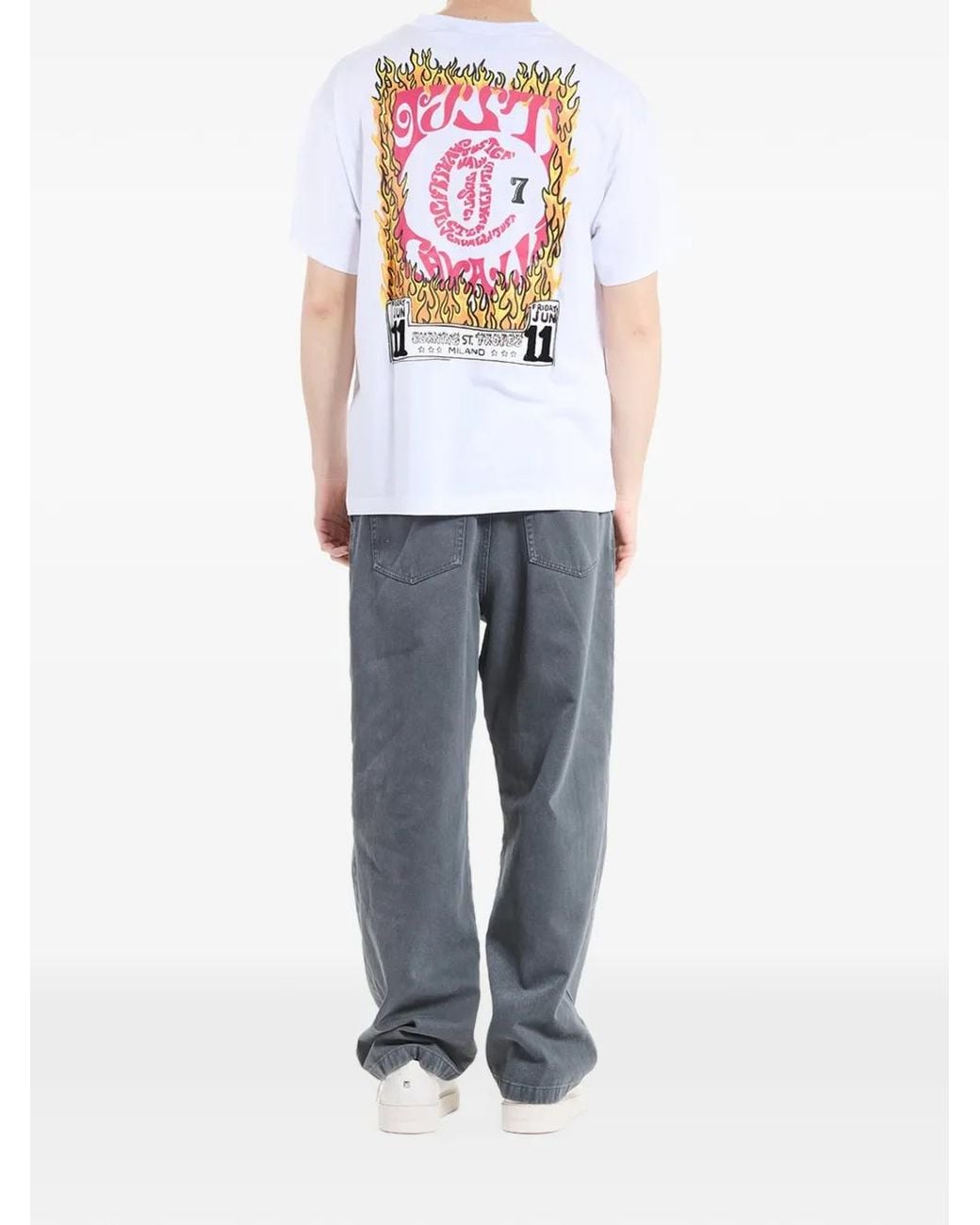 Just Cavalli White Graphic-Print Flames T-Shirt for men