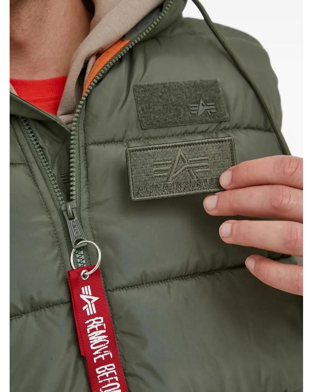 Alpha Industries Green Quilted Hooded Gilet for men