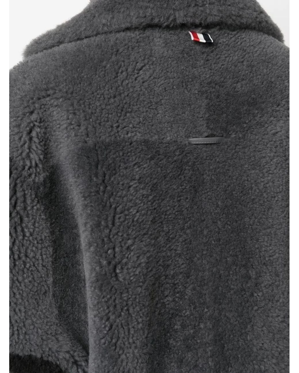 Thom Browne Gray 4-Bar Stripe Shearling Jacket