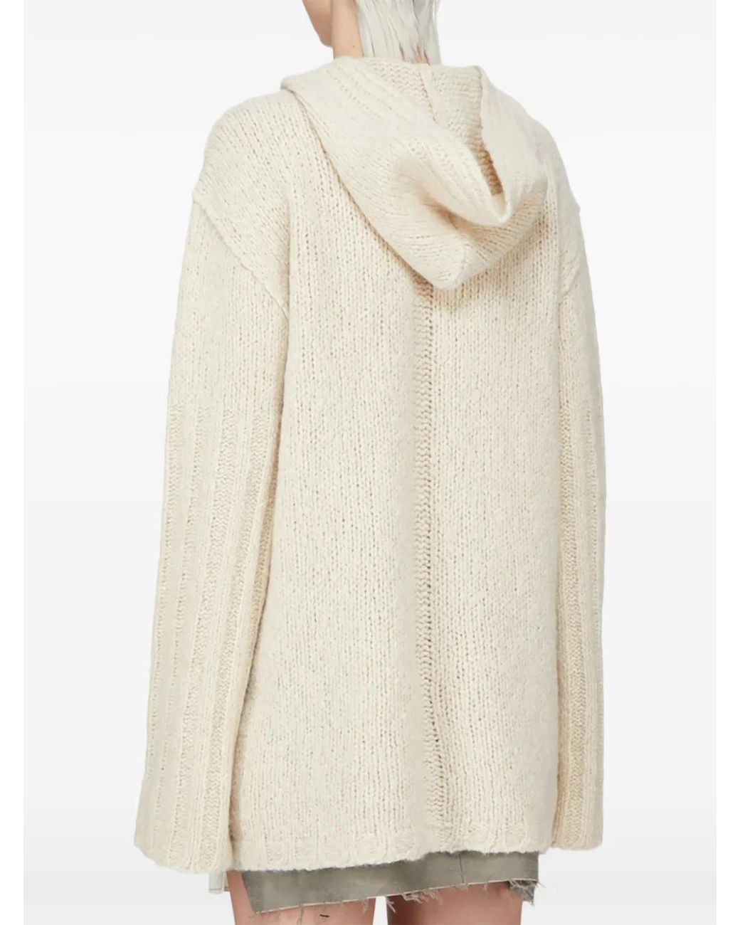 Rick Owens White Oversized Chunky-Knit Hooded Sweater