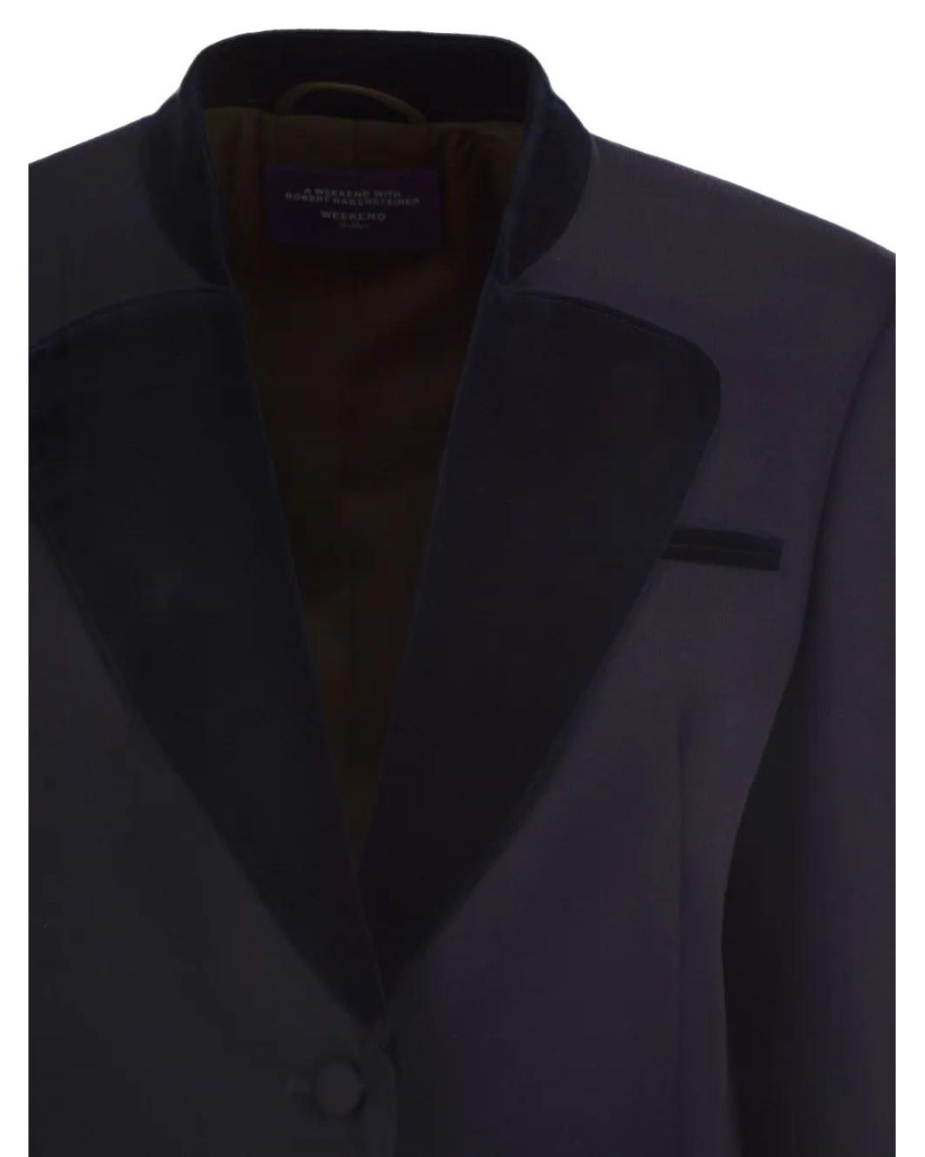 Weekend by Maxmara Blue Velvet-Trim Single-Breasted Suit Jacket