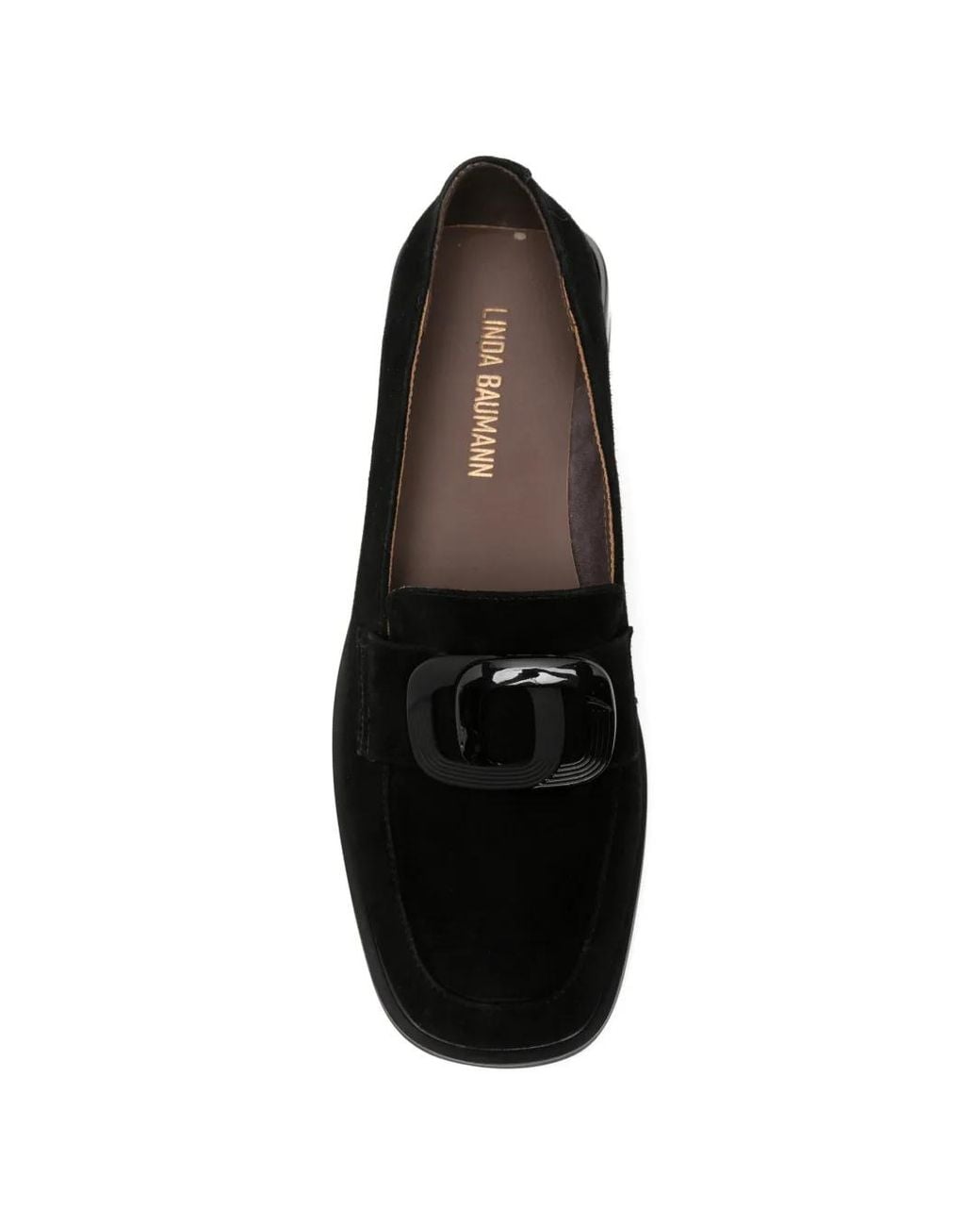 Linda Baumann Black Square-Toe Suede Loafers