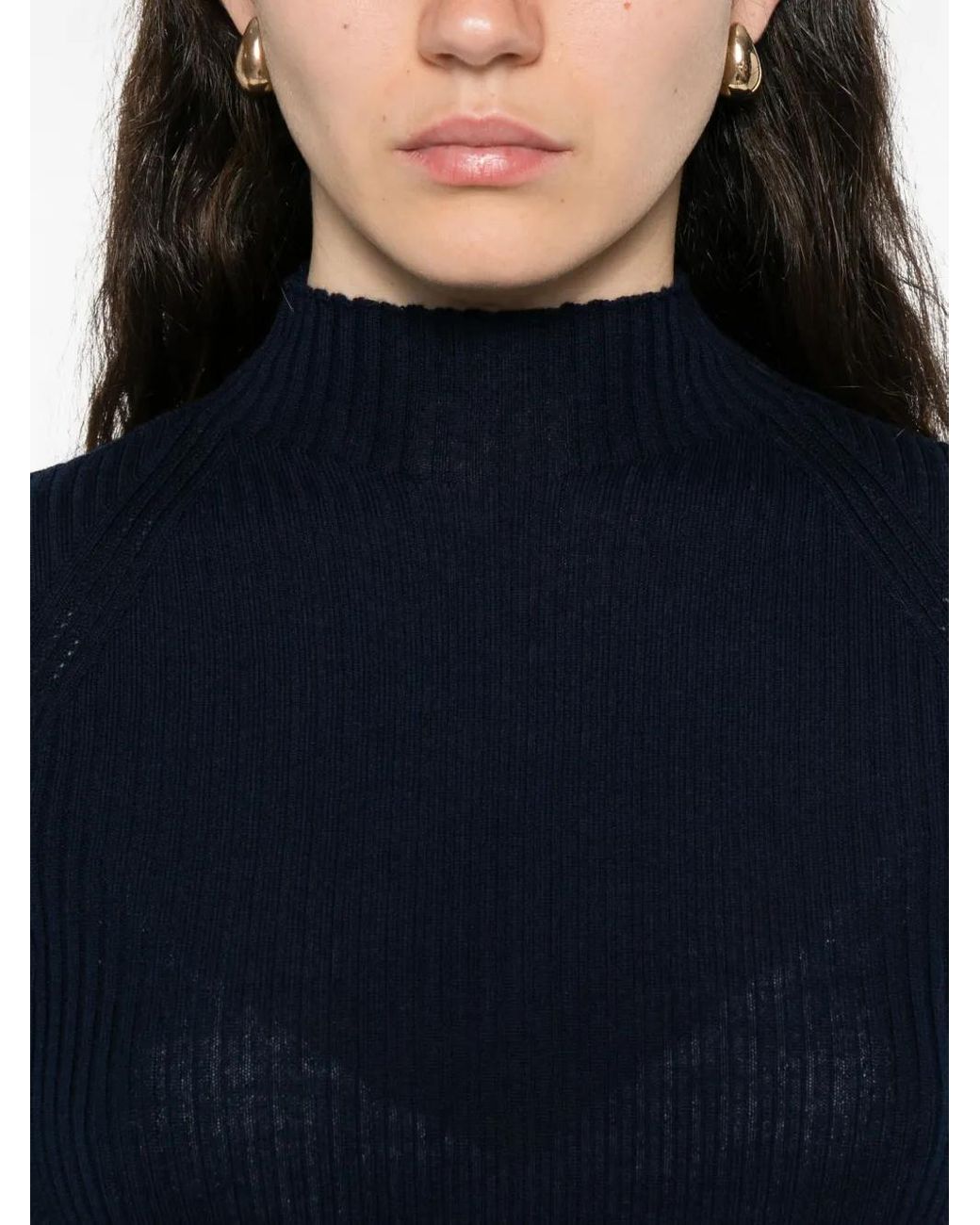 Twinset Blue High-Neck Ribbed Sweater