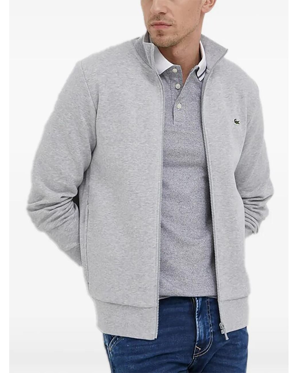 Lacoste Gray Zip-Up Collar Knitwear for men