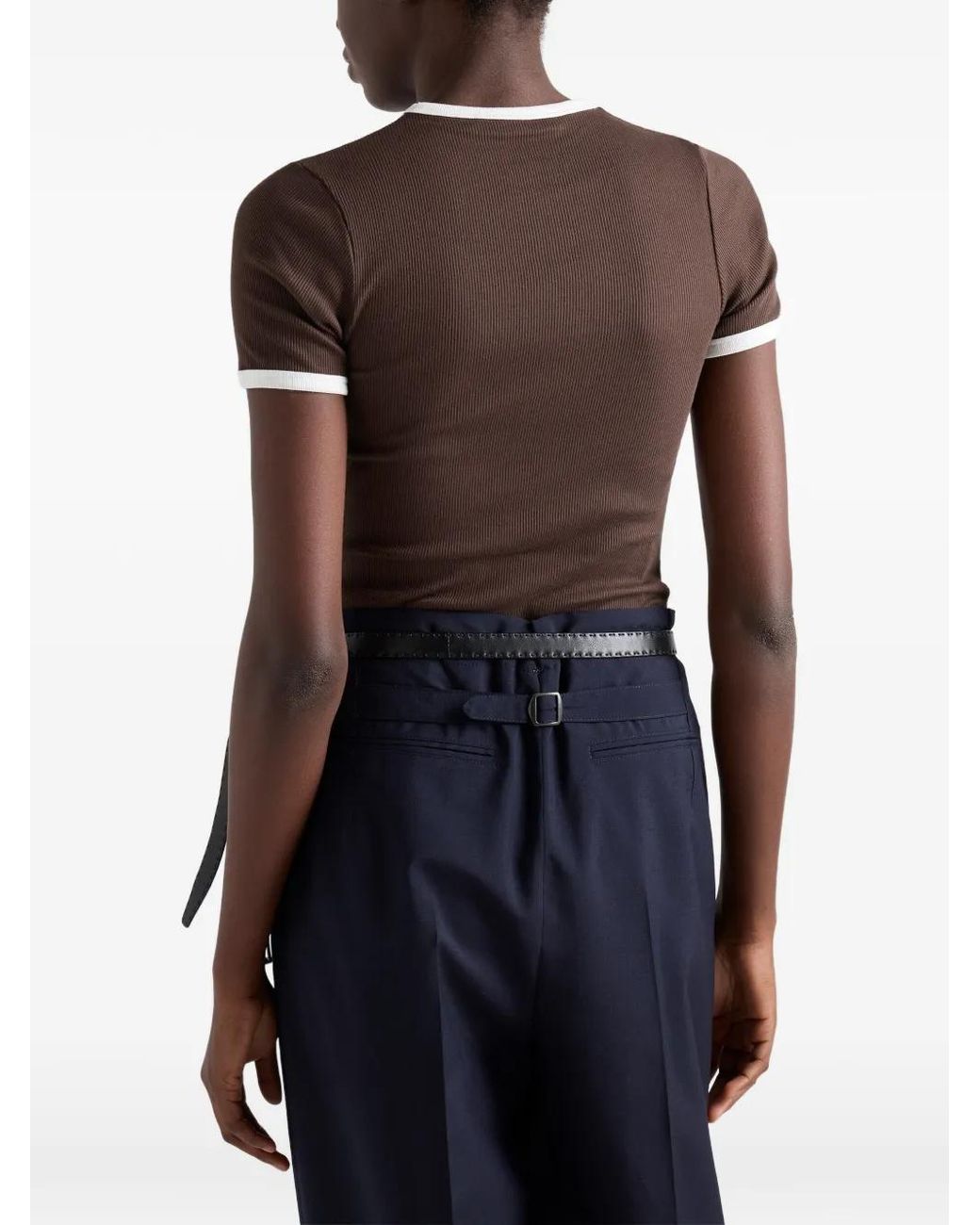Prada Brown Haut En Maille Côtelée
