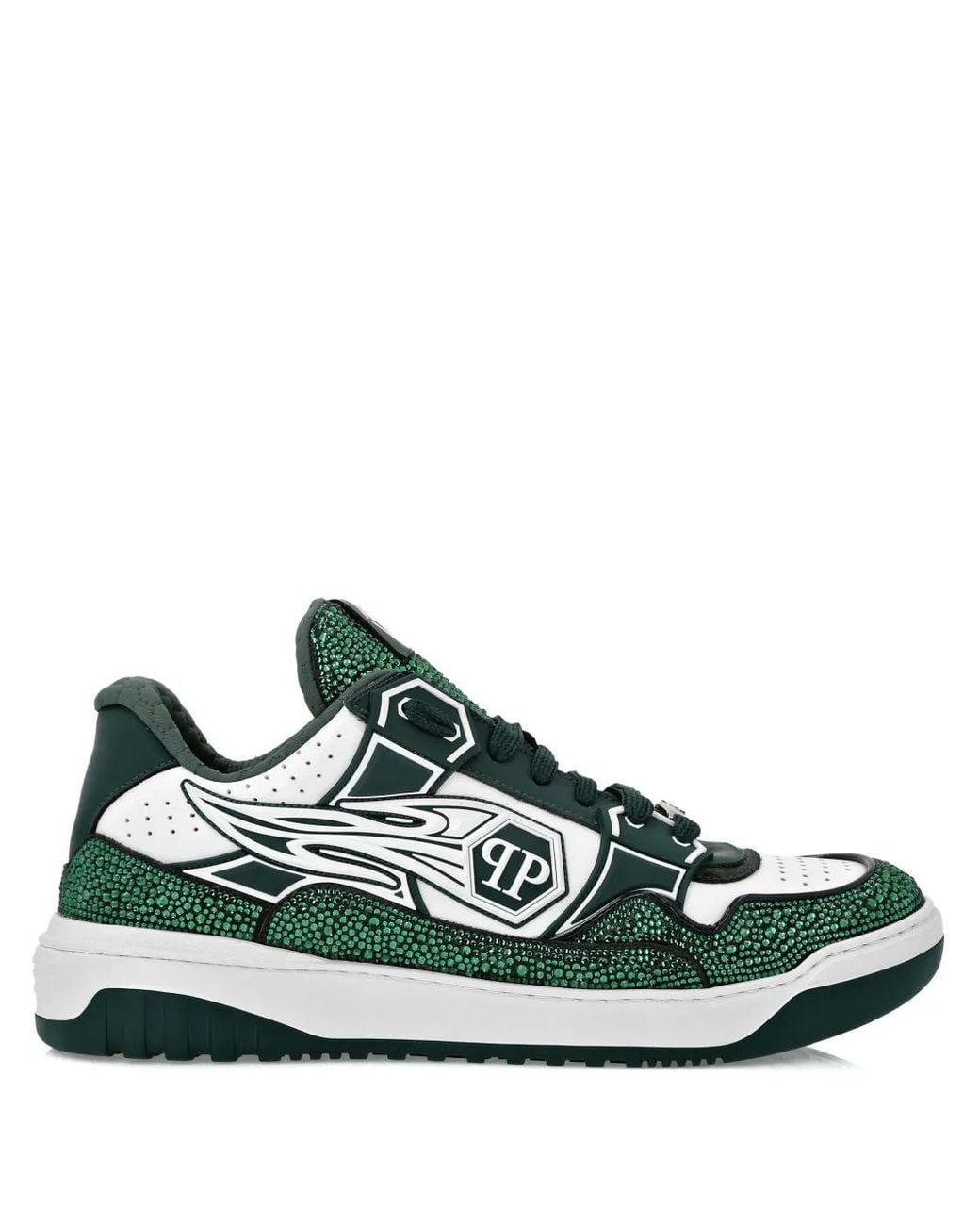 Philipp Plein Green Leather Low-Top Sneakers Moon Walker for men