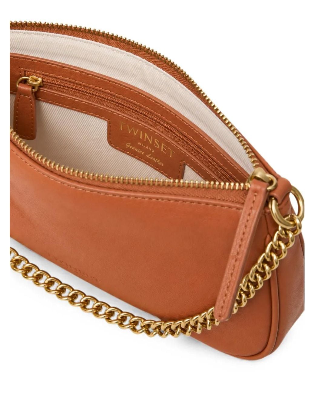 Twinset Brown Logo-Debossed Chain-Link Shoulder Bag