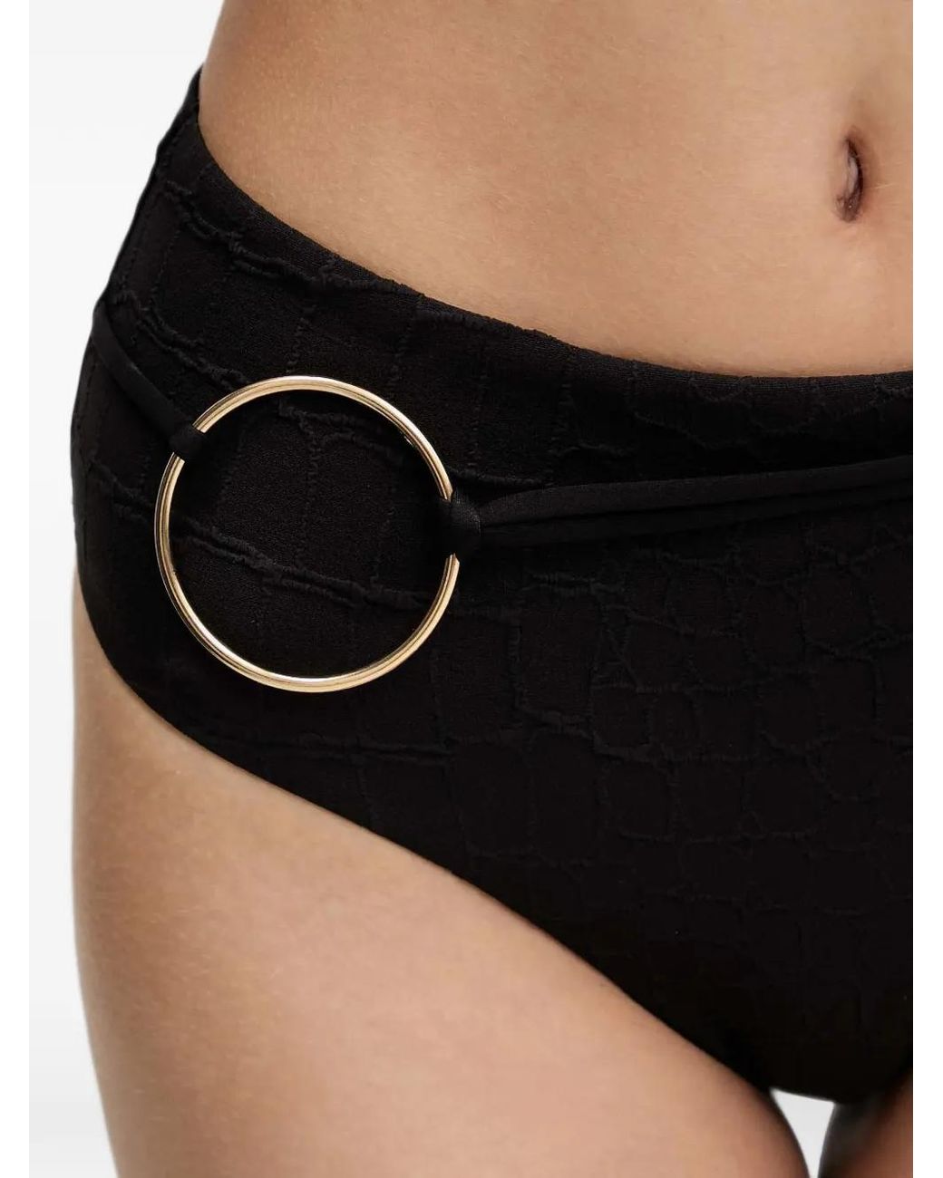 Chantelle Black Eclipse Croc-Effect Ring-Detail Bikini Bottoms