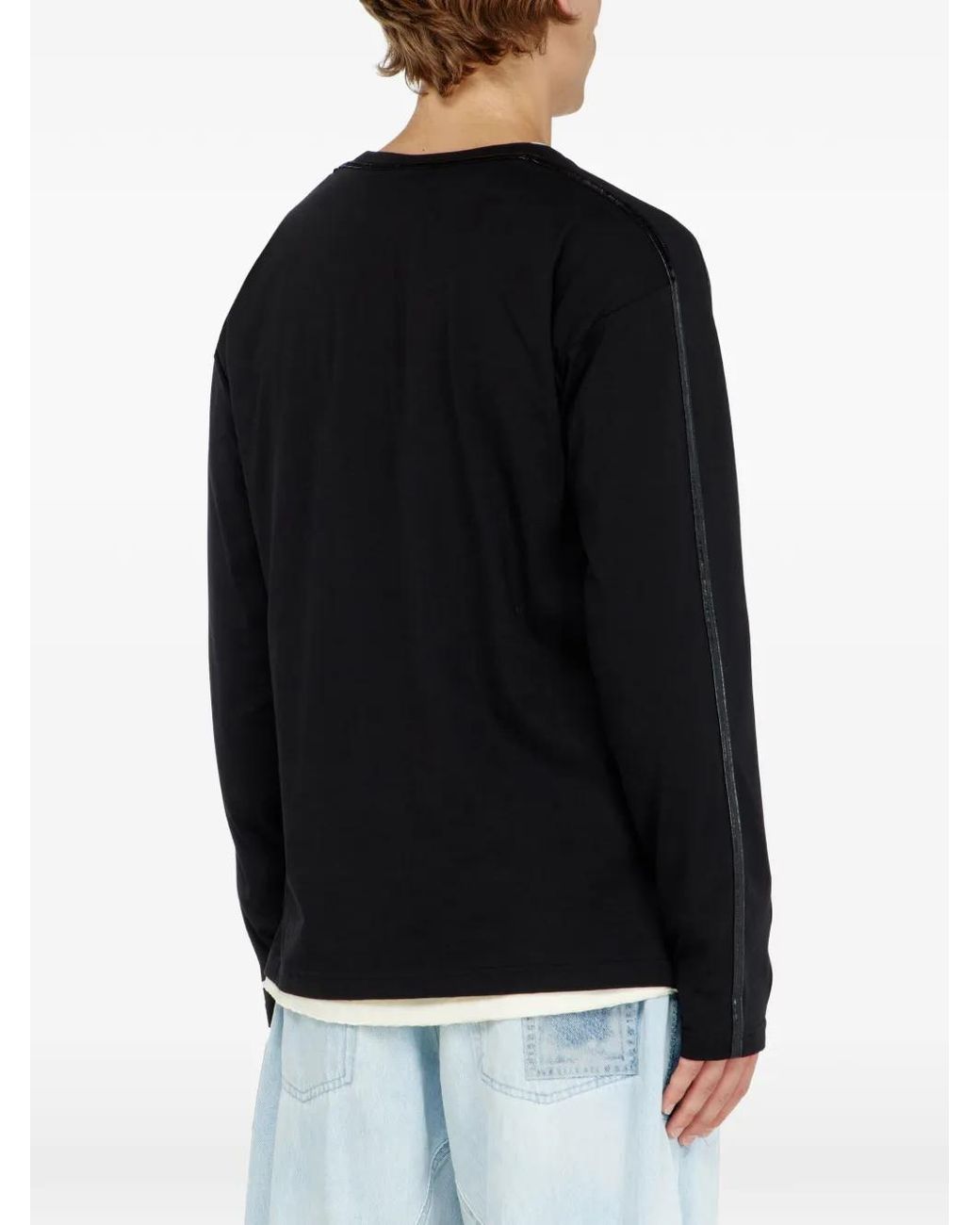 DIESEL Black T-Shirt À Manches Longues Avec Garnitures Ton Sur Ton for men