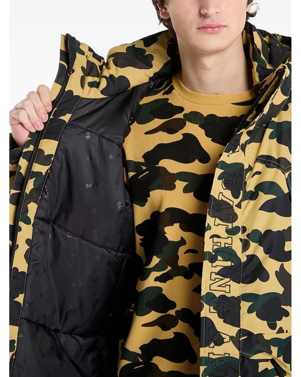 A Bathing Ape Yellow Camo Shark Snowboard Jacket for men