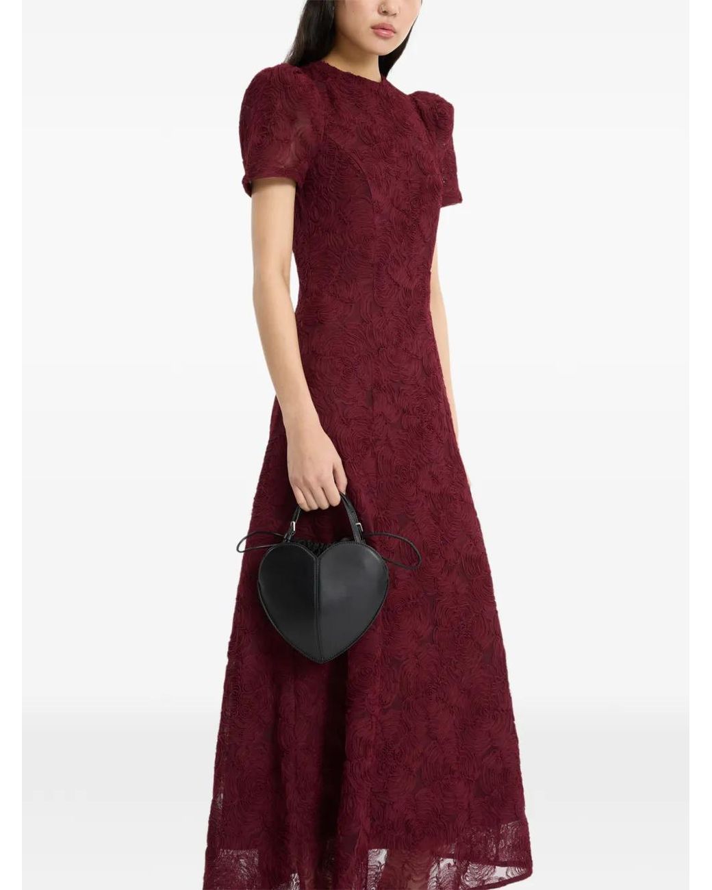 ROTATE BIRGER CHRISTENSEN Purple Mini Round Neck Dress With Puffed Sleeves
