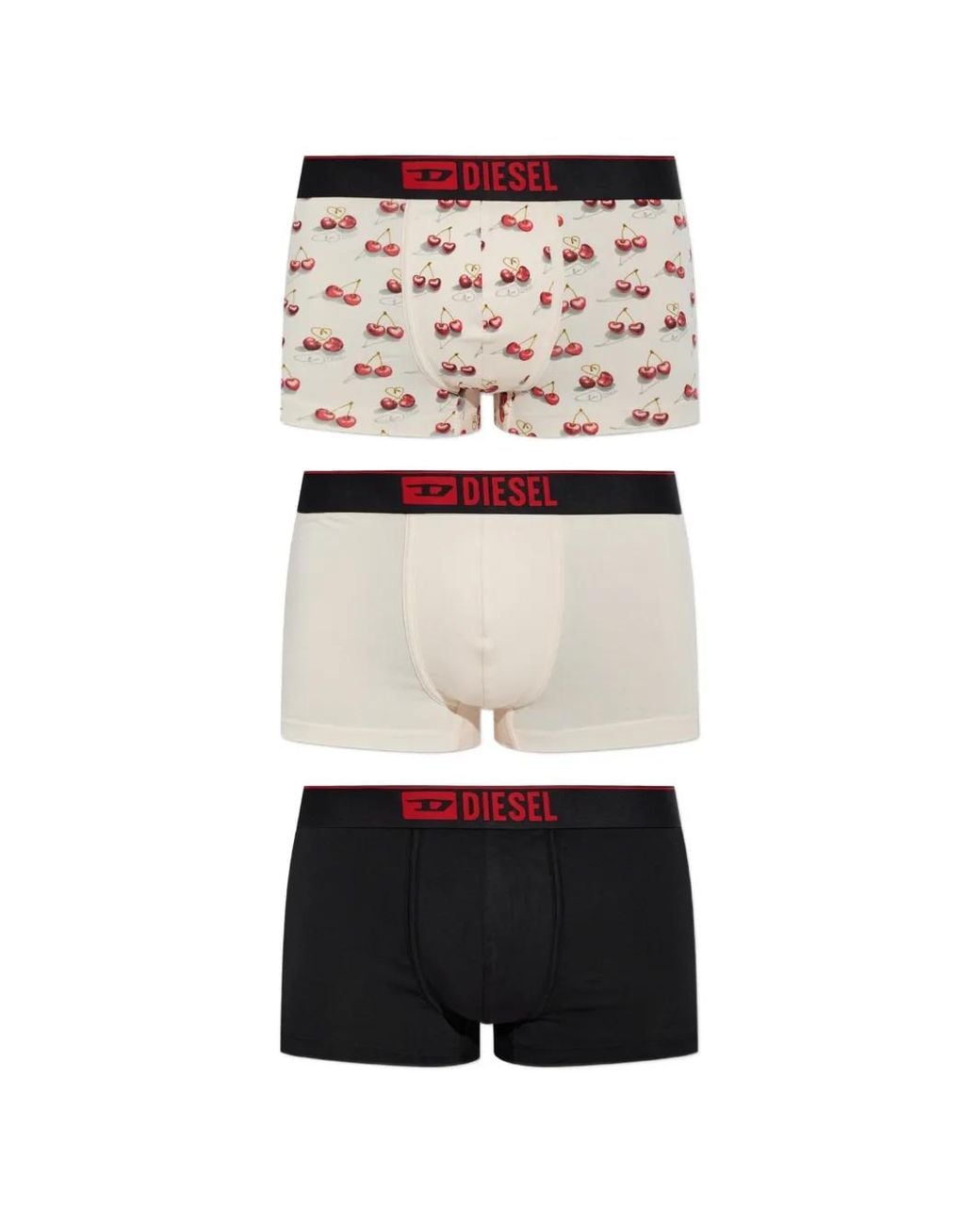 DIESEL White Lot De Trois Boxers Damien-Gft À Cerises Imprimées for men
