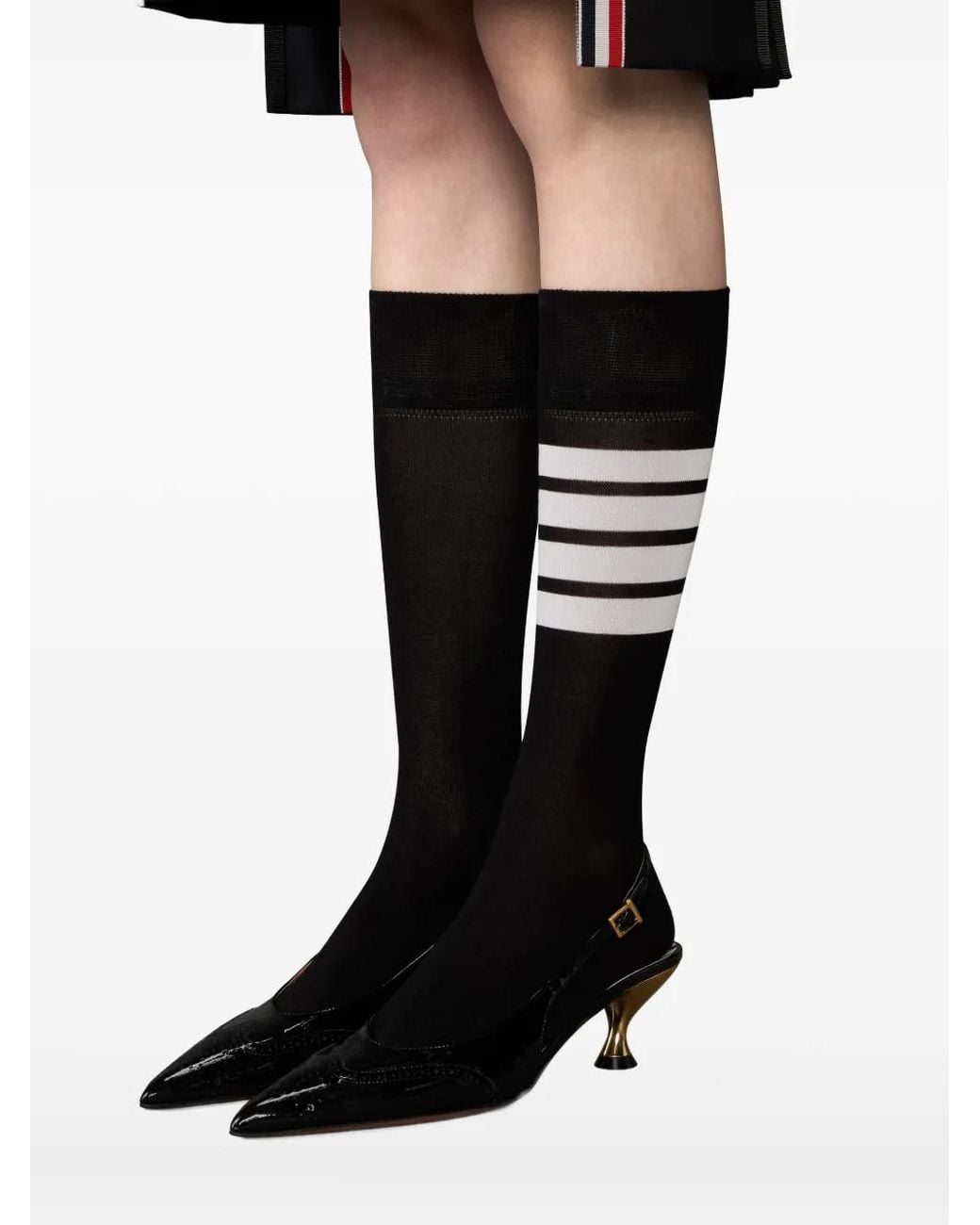 Thom Browne Black Soft Patent Wingtip Slingback Pumps 50Mm