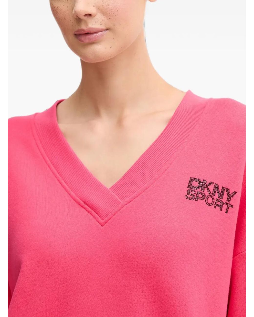 DKNY Pink Sweat À Logo Strassé En Col V