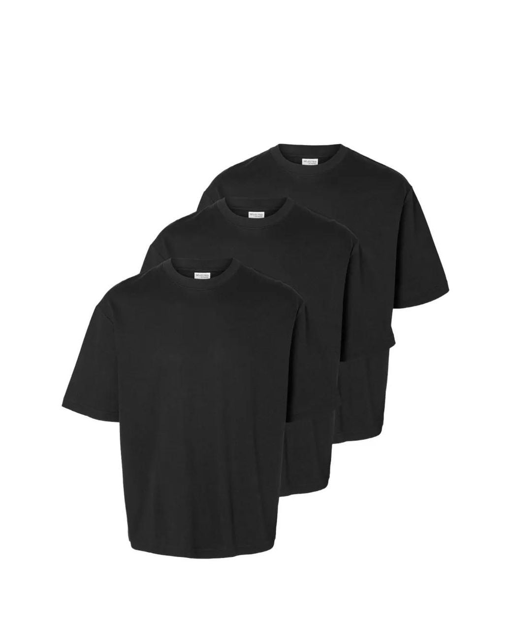 SELECTED Black 3 Pack Loose-Fit T-Shirt for men