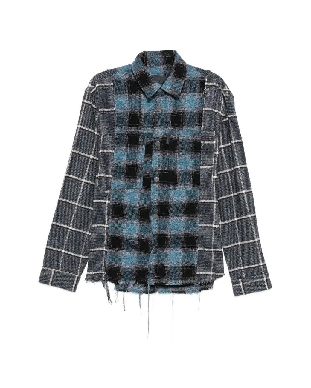 Haikure Blue Check-Pattern Frayed Shirt for men