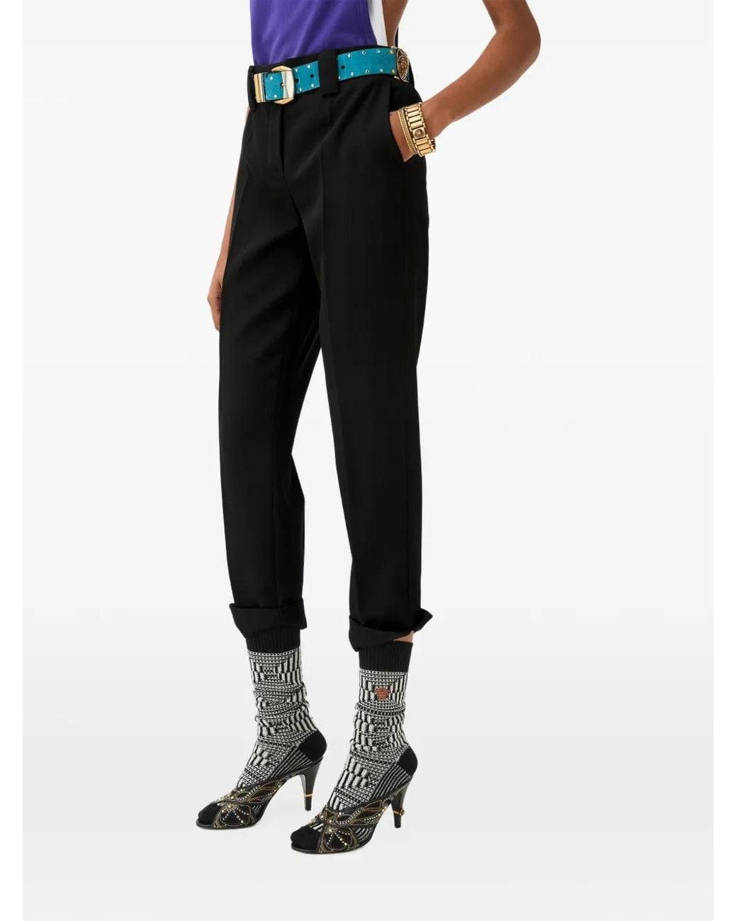 Versace Black Grain-De-Poudre Wool Trousers