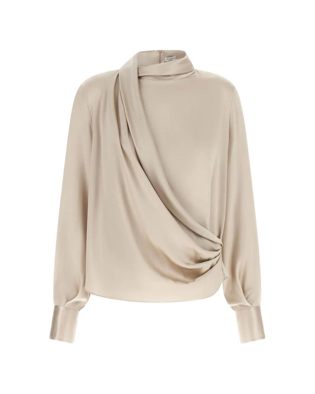 Brunello Cucinelli White Asymmetric Draped Blouse