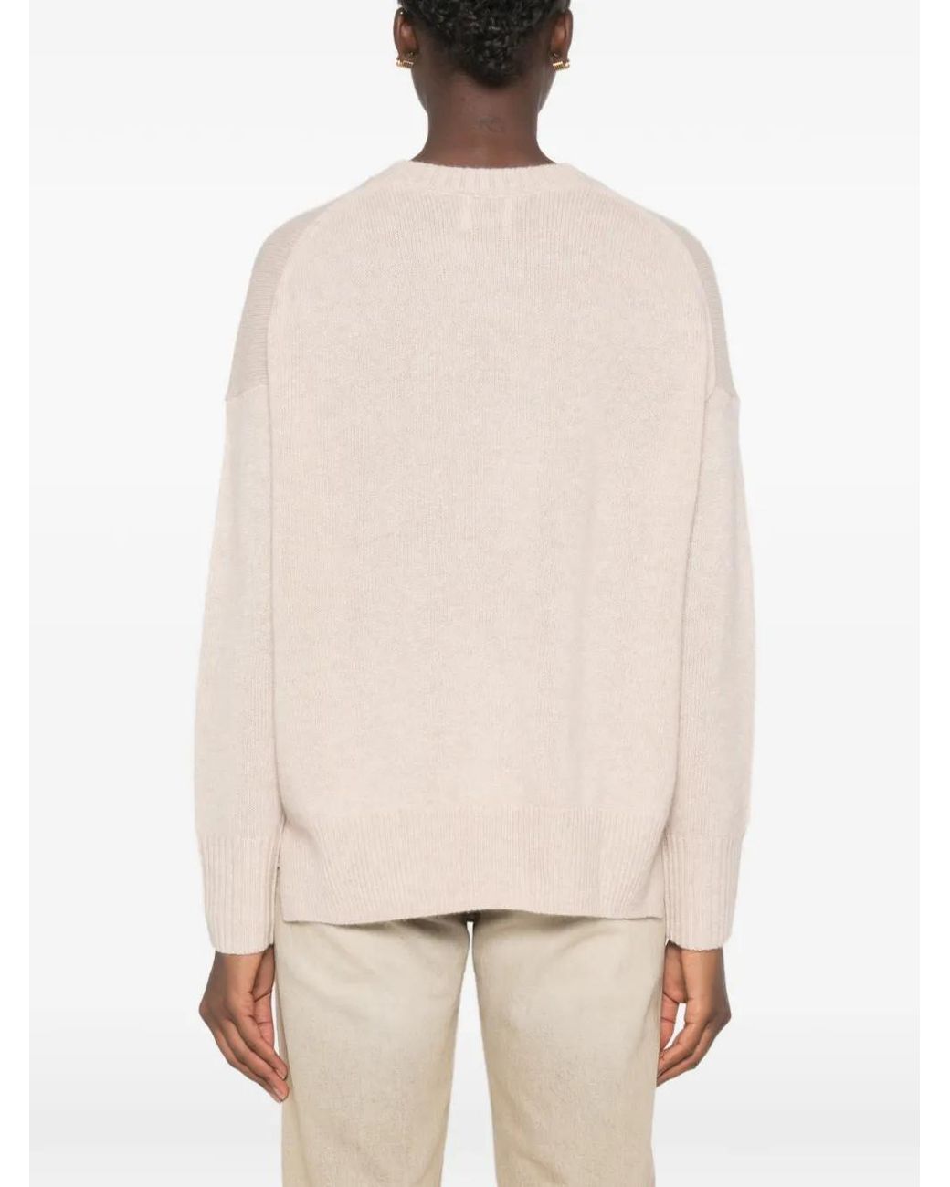 Allude Natural Ribbed-Knit Crew Neck Sweater