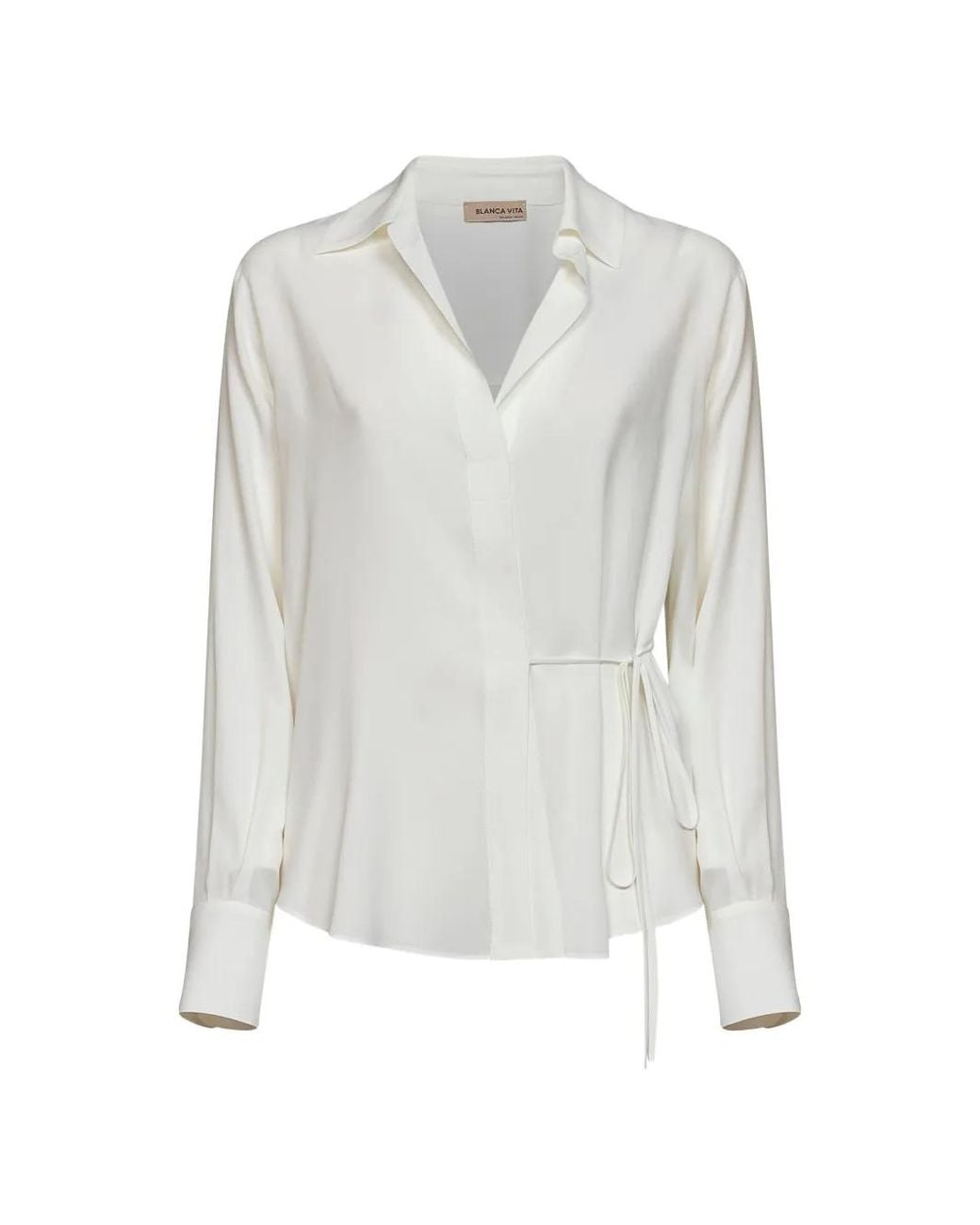 Blanca Vita White Wrap-Style Polo-Collar Shirt
