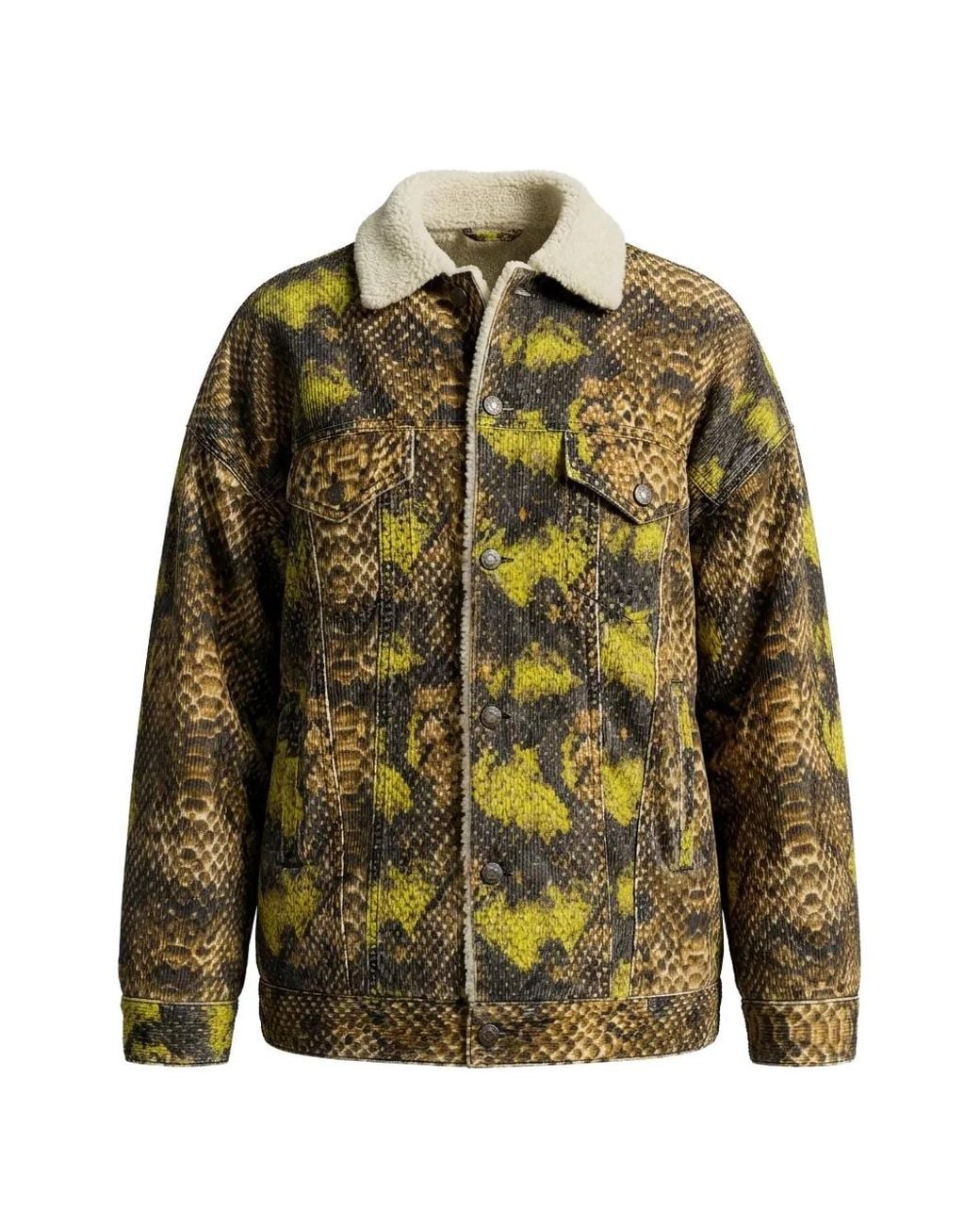 R13 Green Snake-Print Corduroy Jacket