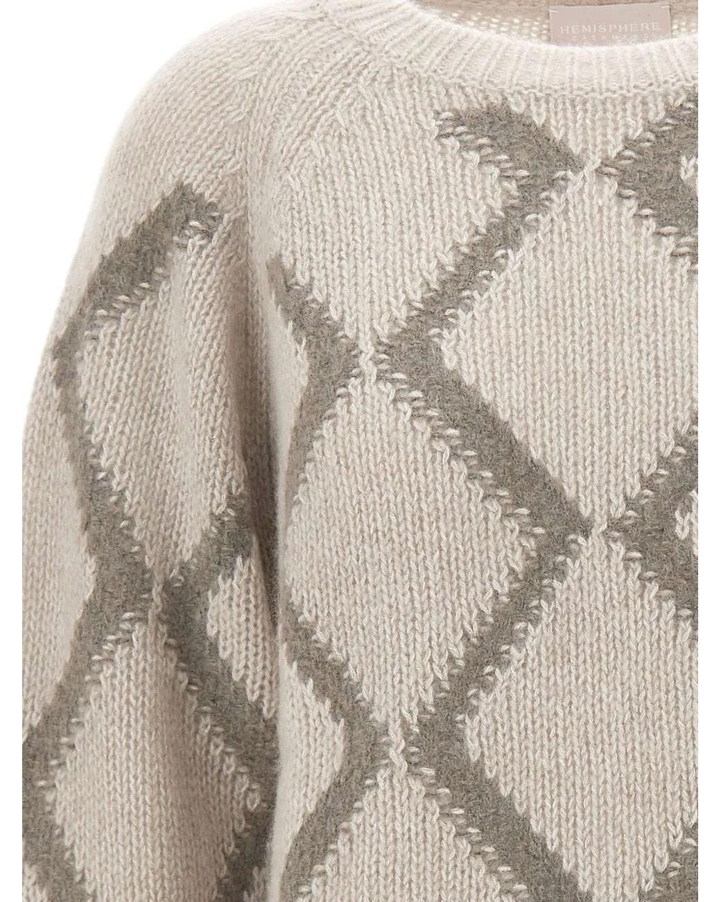 Hemisphere White Argyle Cable-Knit Sweater