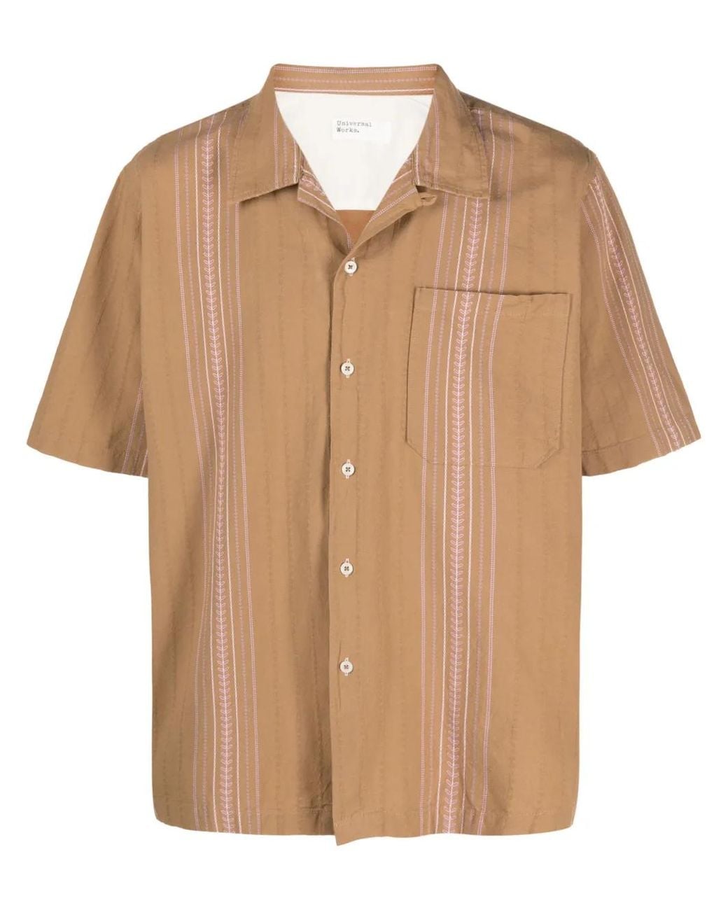 Universal Works Natural Camp-Collar Embroidered Cotton Shirt for men