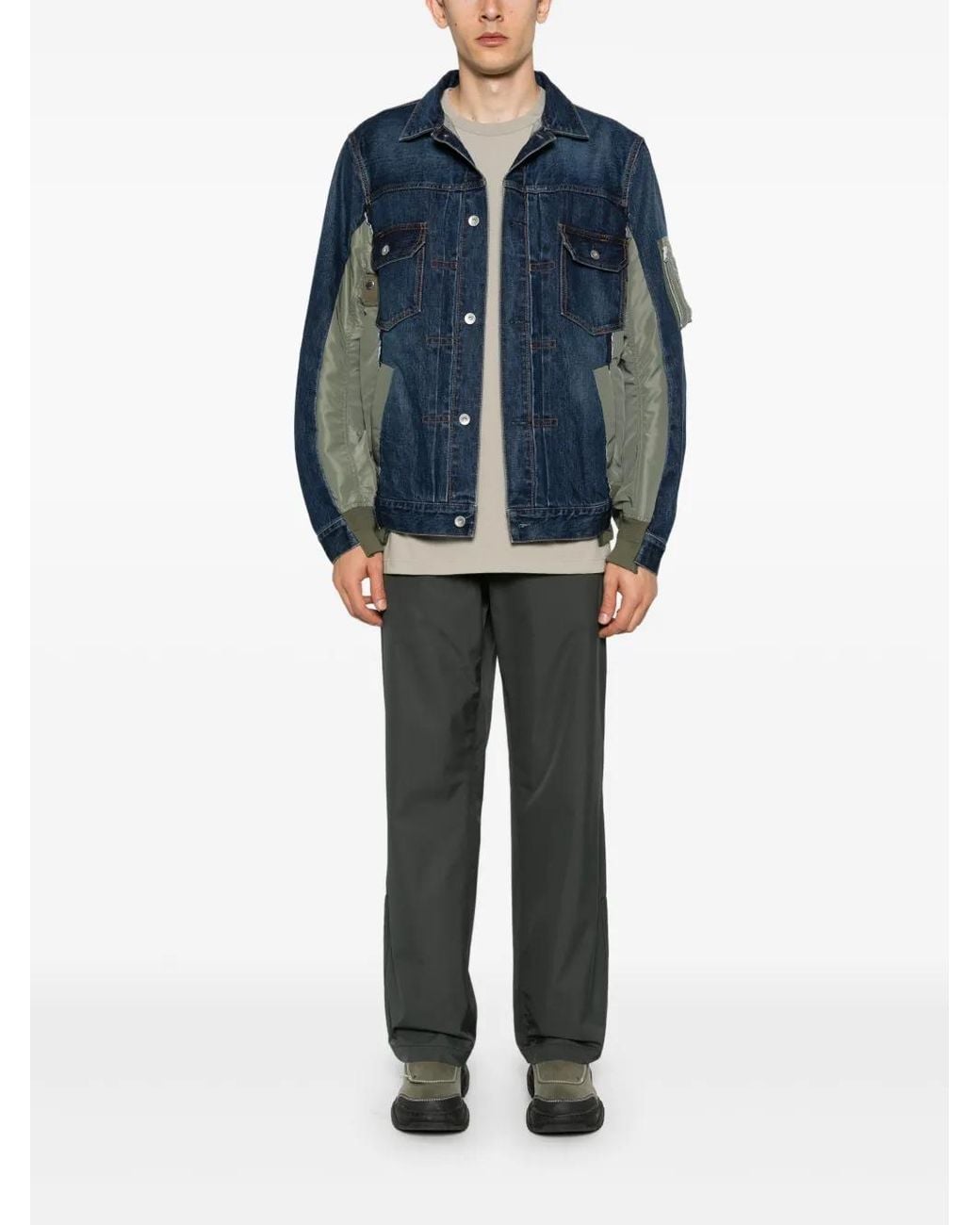 Sacai Blue Patchwork Denim Jacket for men