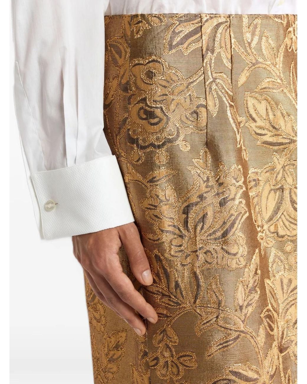 Etro Natural Jacquard Midi Skirt With Floral-Motif