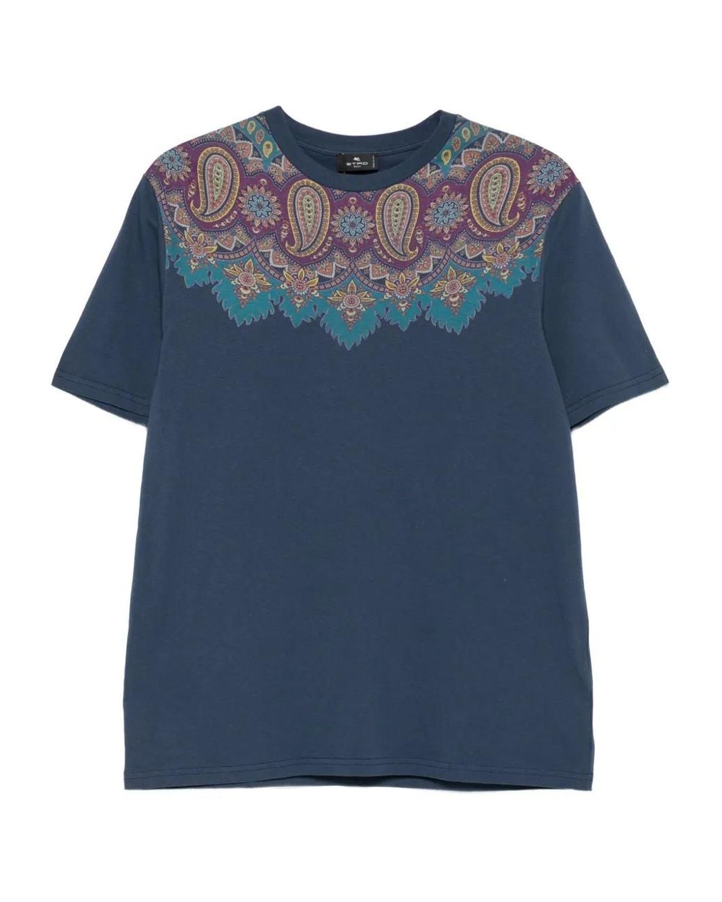 Etro Blue Paisley-Print Cotton T-Shirt