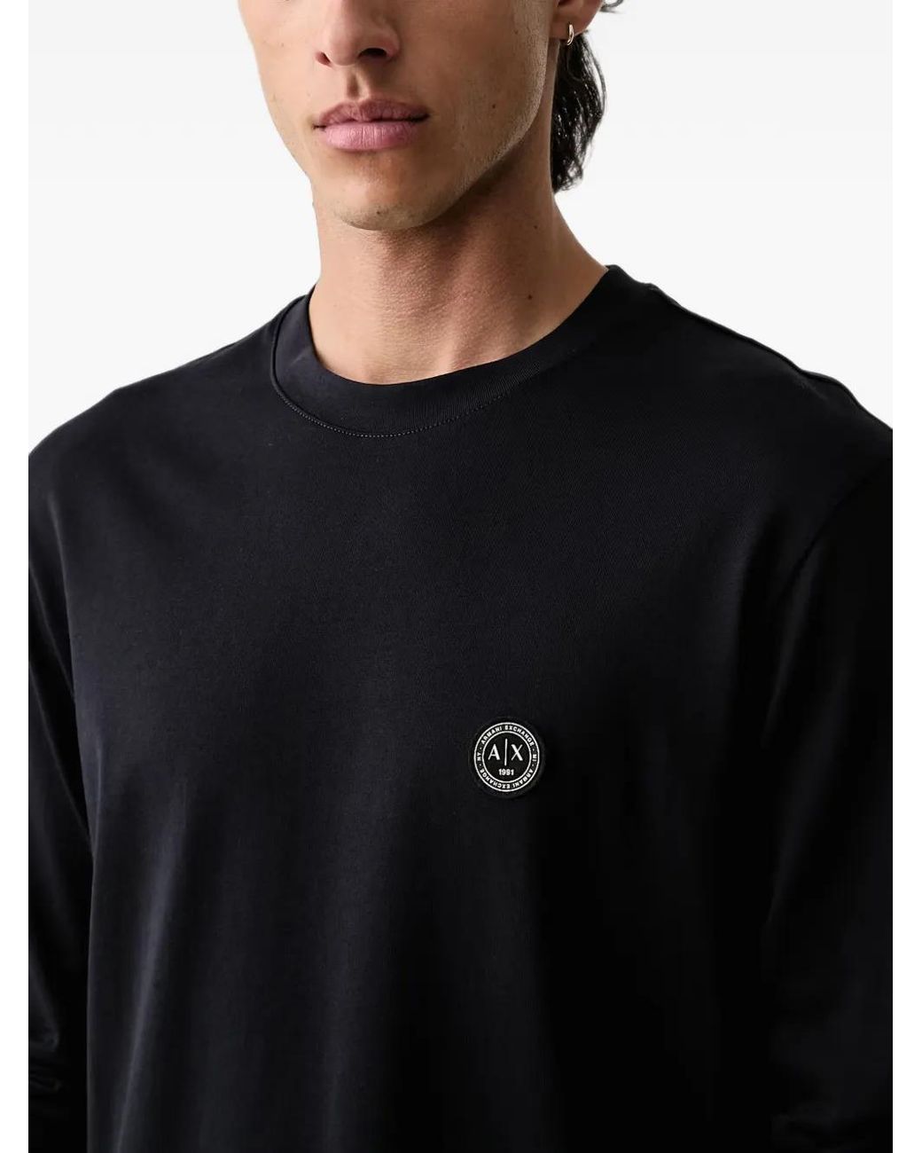 ARMANI EXCHANGE Black Logo-Patch Long-Sleeve T-Shirt for men