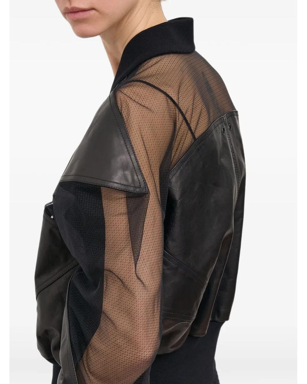 Yehuafan Black Panelled Leather Bomber Jacket