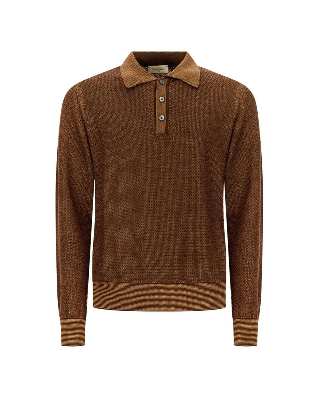 Piacenza Cashmere Brown Textured-Knit Polo Sweater for men