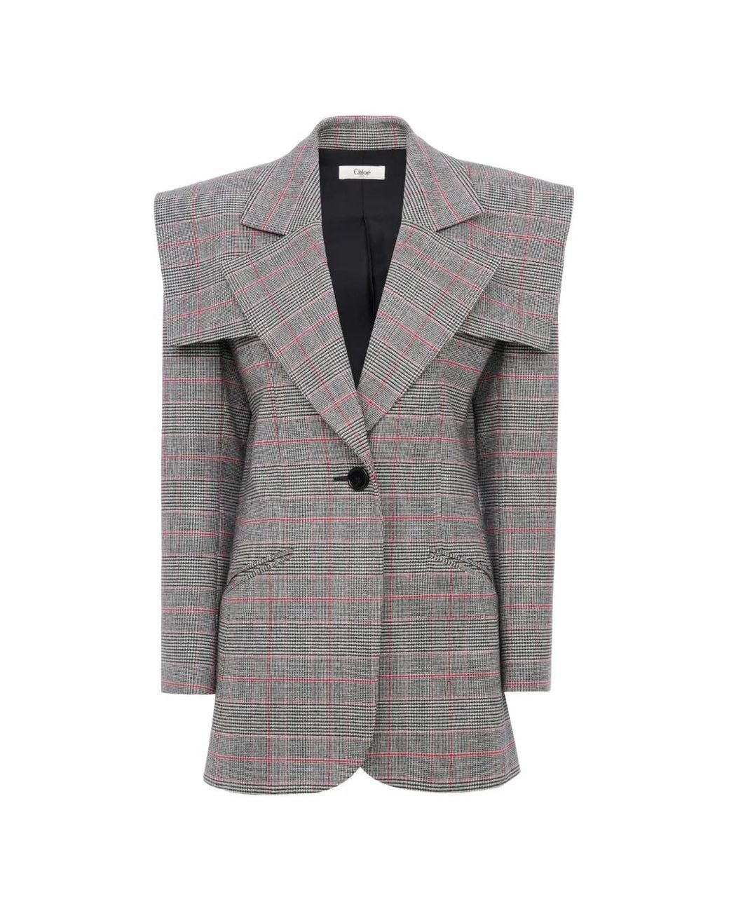 Chloé Gray Check-Pattern Cape-Detail Blazer