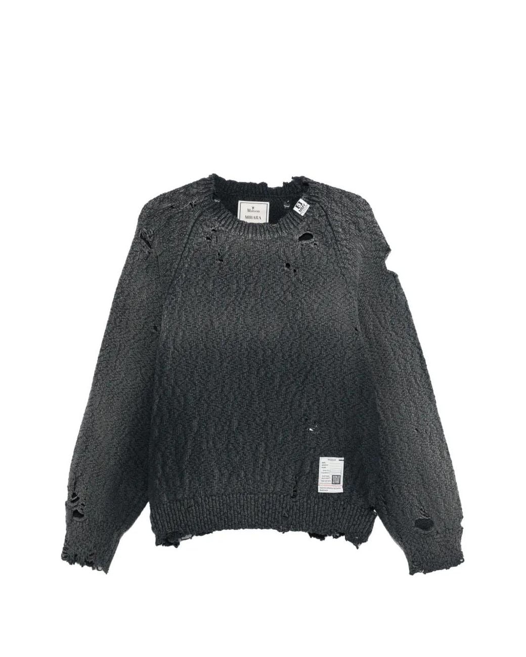 Maison Mihara Yasuhiro Black Distressed Crew-Neck Sweater for men