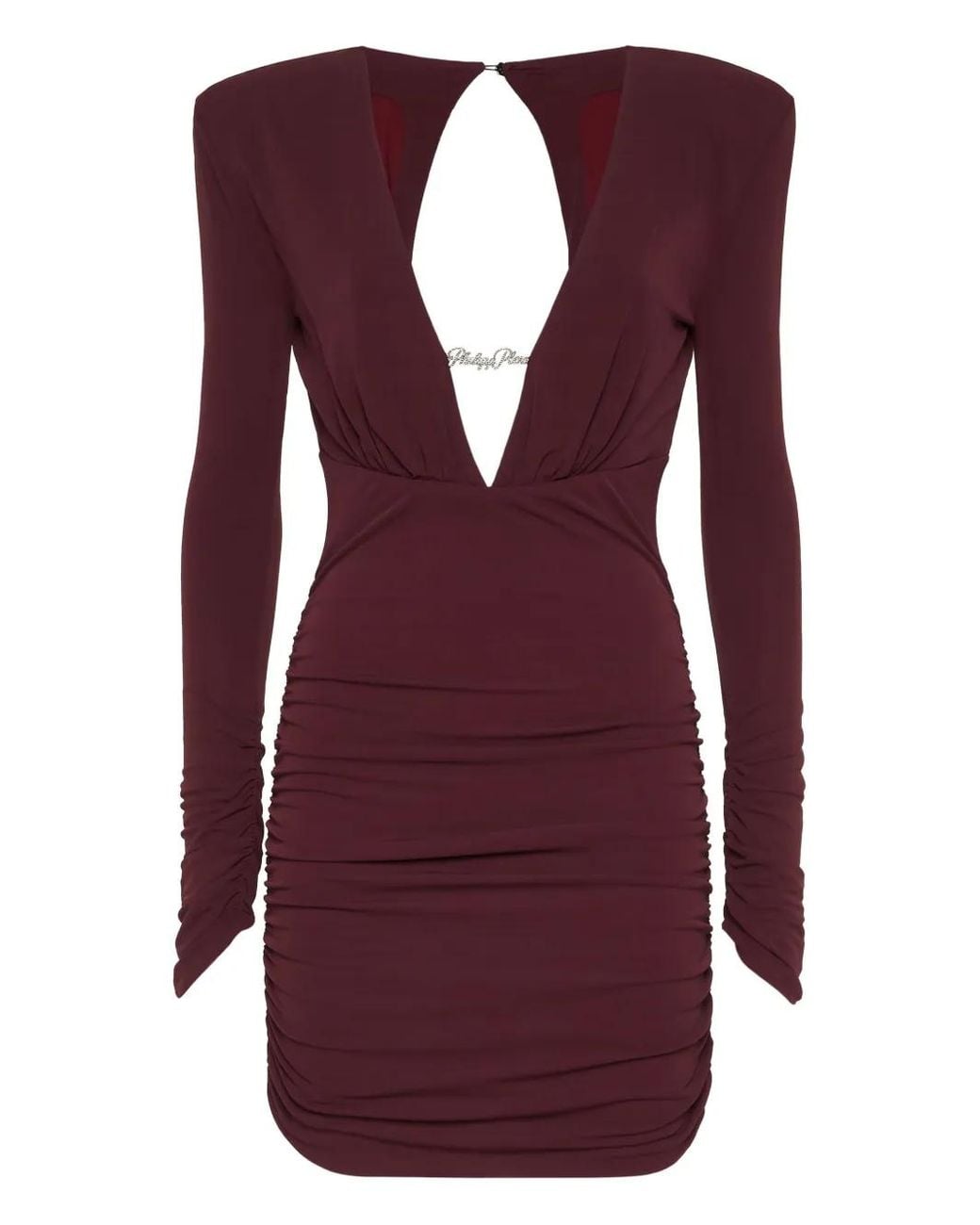 Philipp Plein Purple Long-Sleeved Ruched Mini Dress