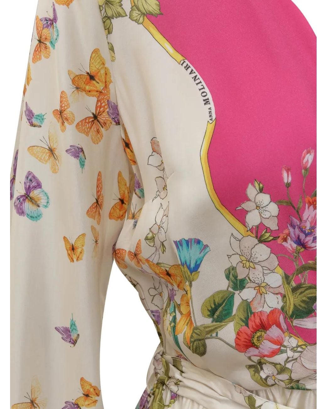 Anna Molinari Pink Butterfly-Floral-Pattern Dress