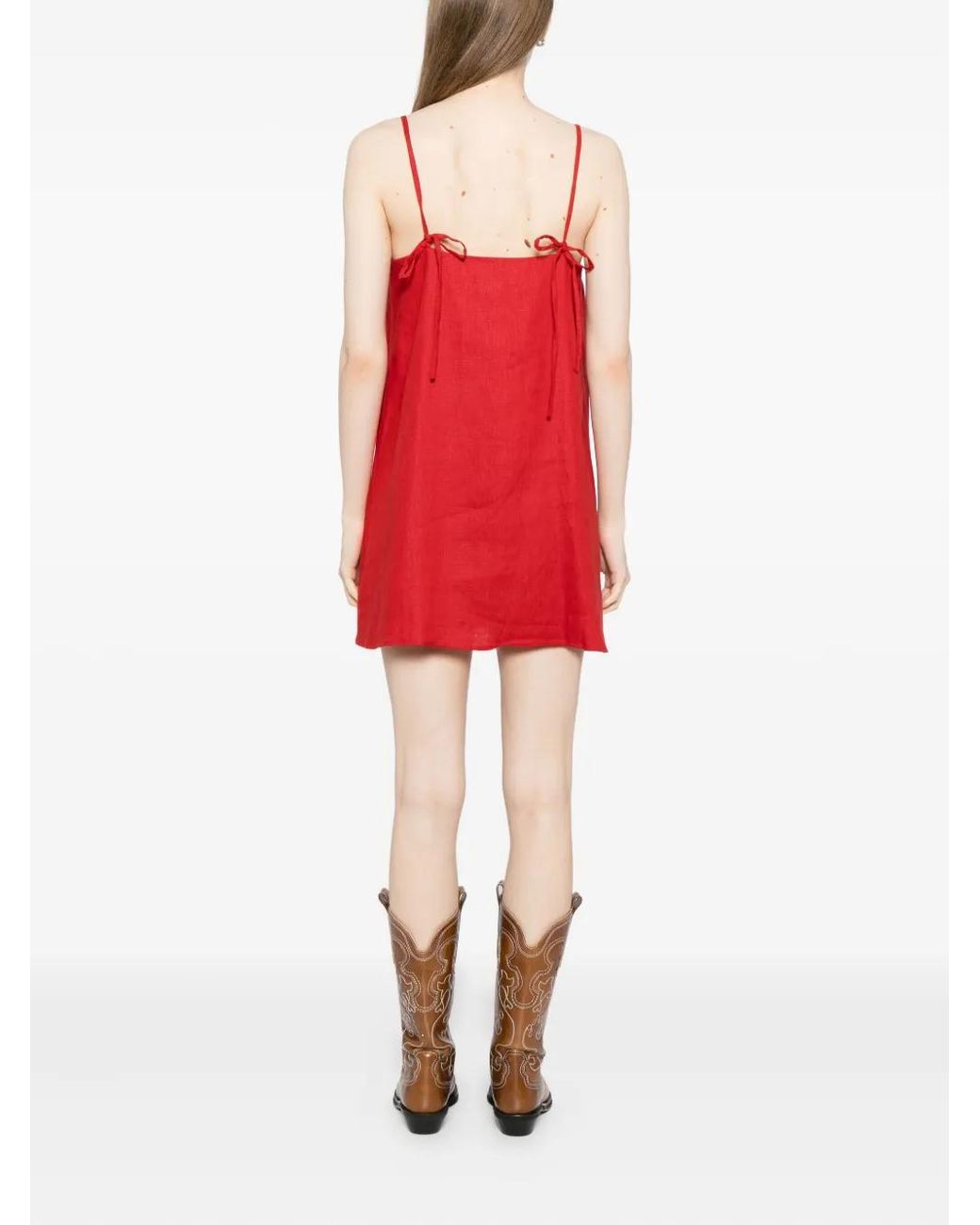 Reformation Aubree Linen Dress in Red | Lyst