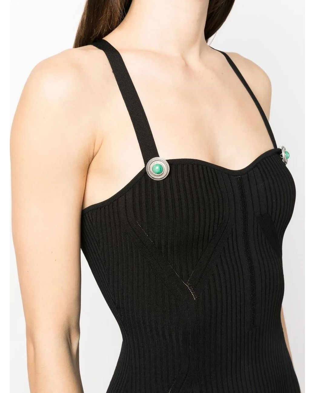 Roberto Cavalli Black Ribbed-Knit Button-Detail Mini Dress